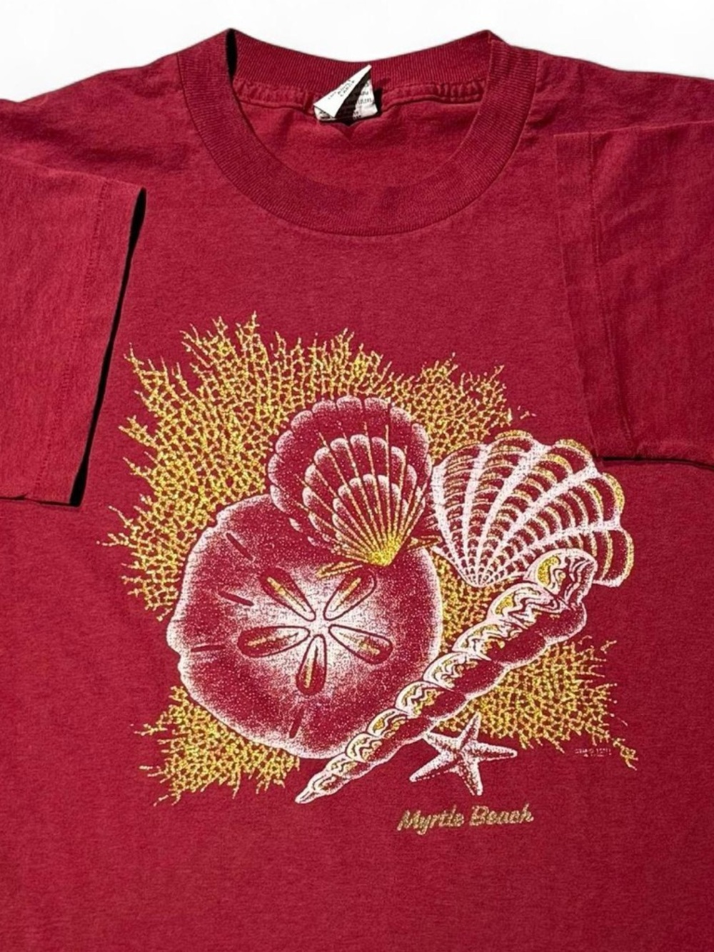 VINTAGE MYRTLE BEACH SHELL SAND DOLLAR SINGLE STITCH RED TEE L